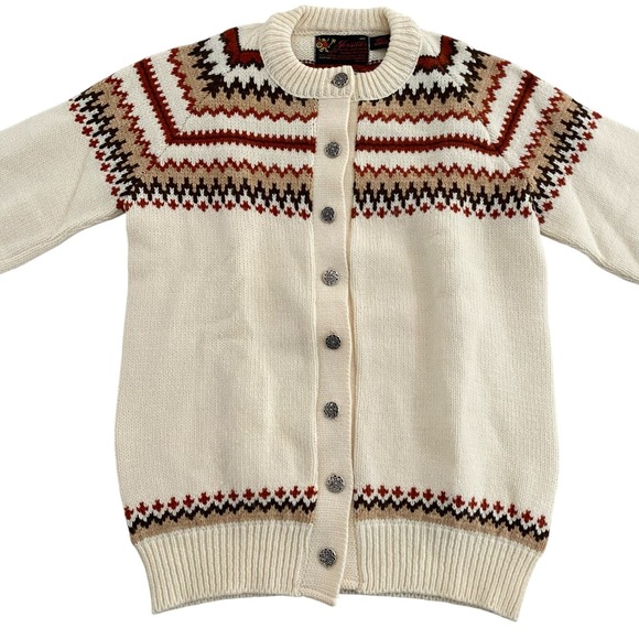 NWT VTG Jersild Nordic Fair Isle Ivory Wintuk Button Up Cardigan Sweater Size 40 - Picture 2 of 10